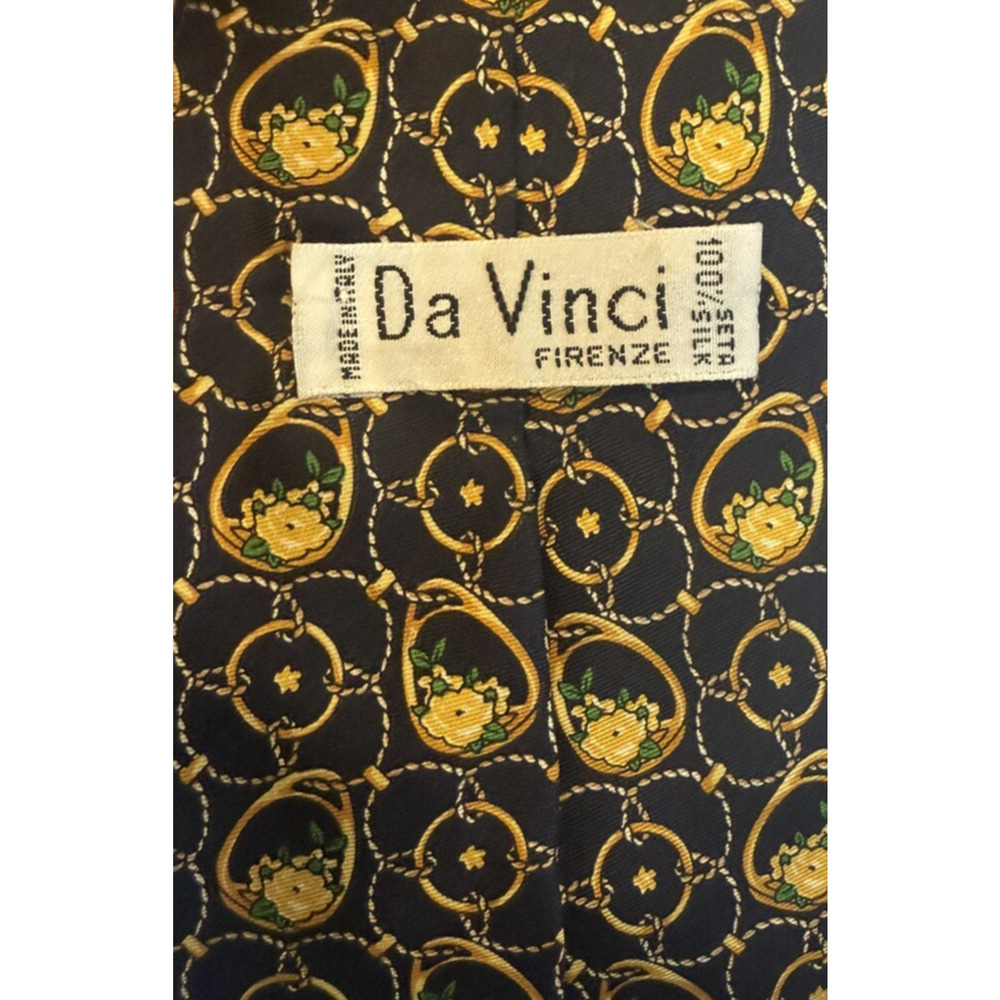 Da‎ Vinci Firenze 100% Silk Necktie Made in Italy Navy Yellow Nautical Luxury
